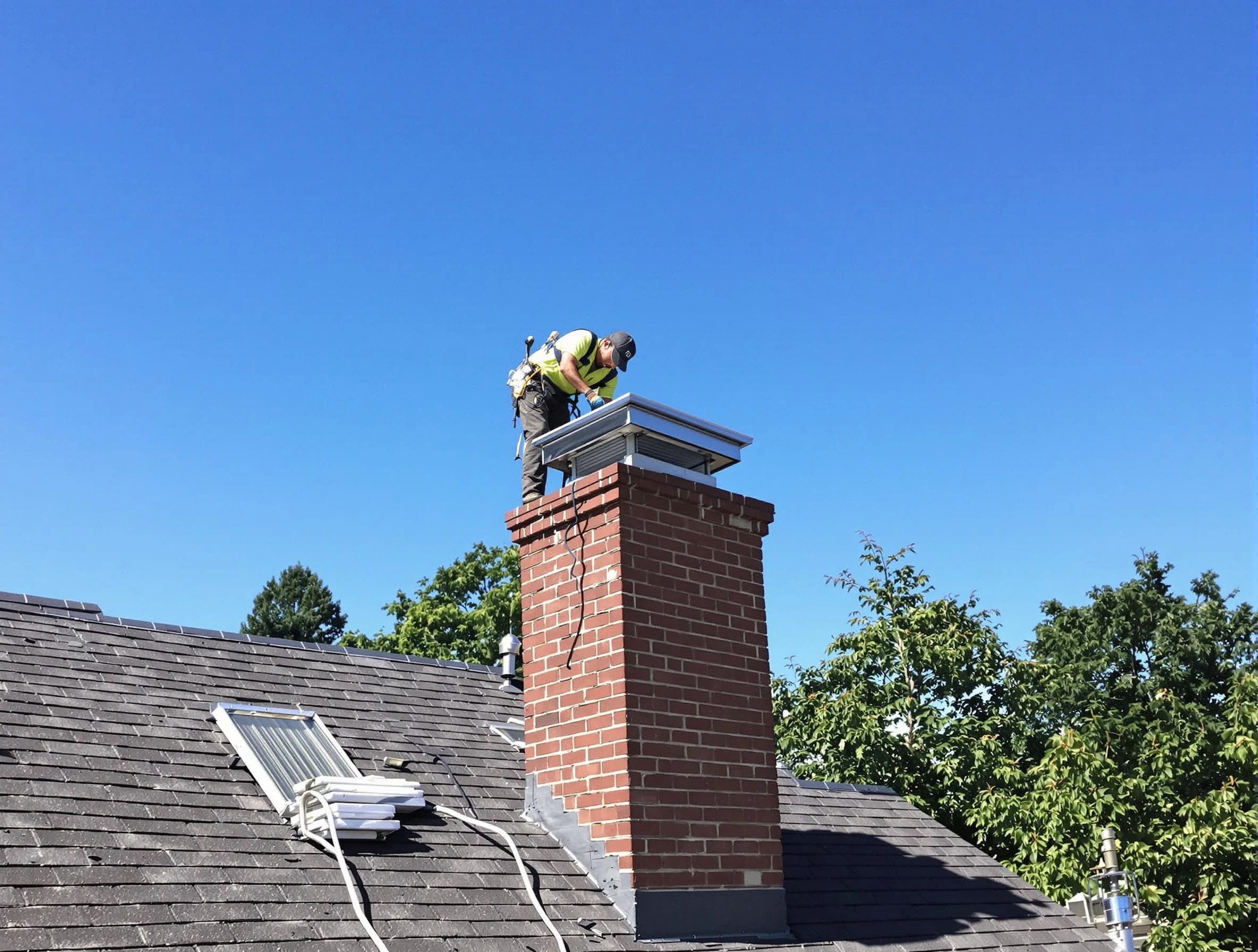 Apache Junction Chimney Sweep technician measuring a chimney cap in Apache Junction, AZ