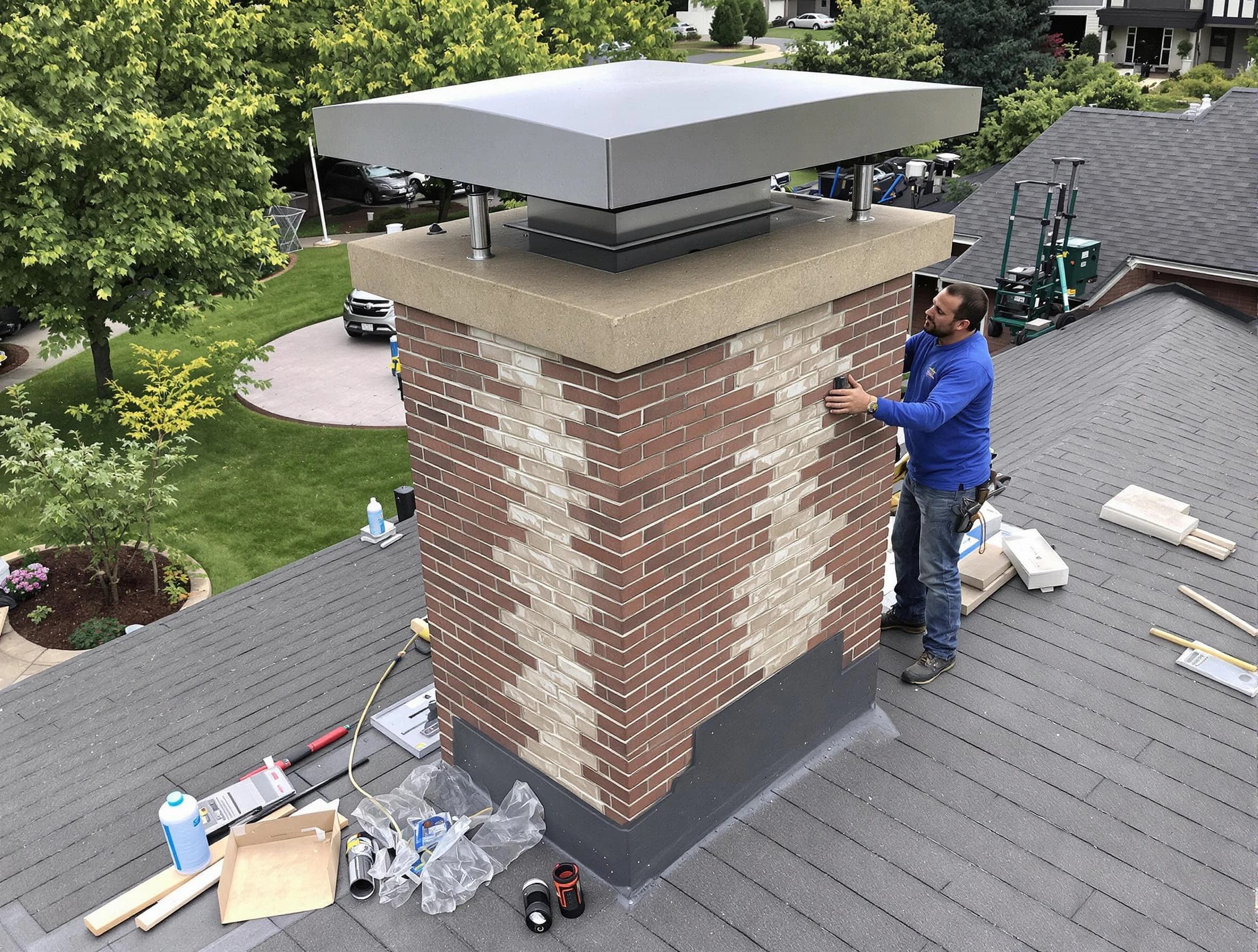 Apache Junction Chimney Sweep team working on a custom chimney remodel in Apache Junction, AZ