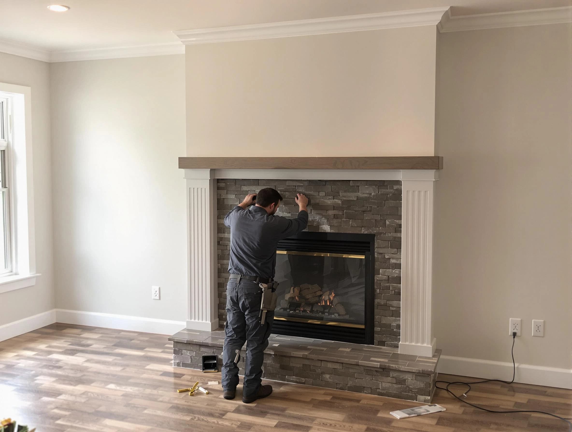 Apache Junction Chimney Sweep finishing a custom fireplace install in Apache Junction, AZ