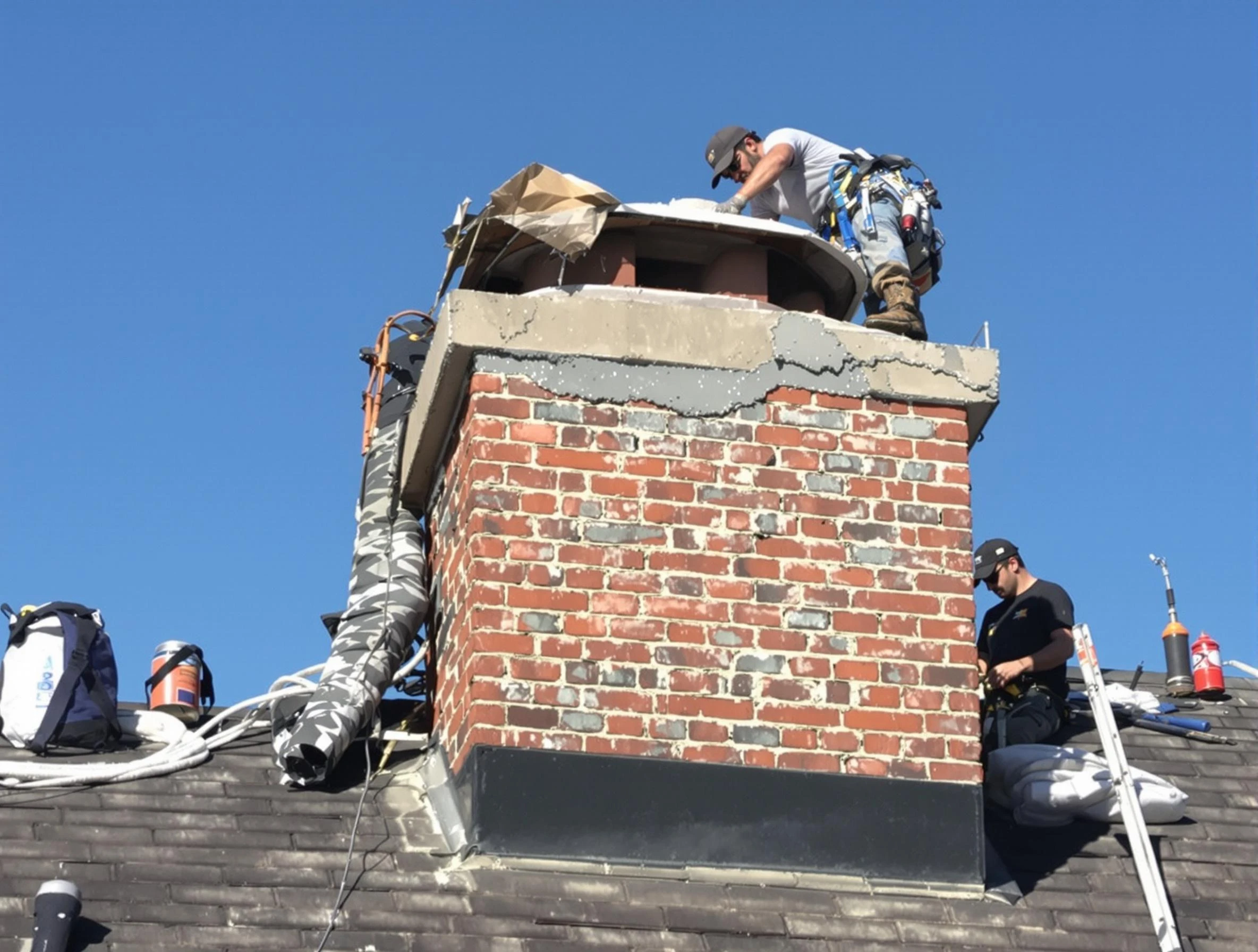 Apache Junction Chimney Sweep installing a custom chimney crown in Apache Junction, AZ
