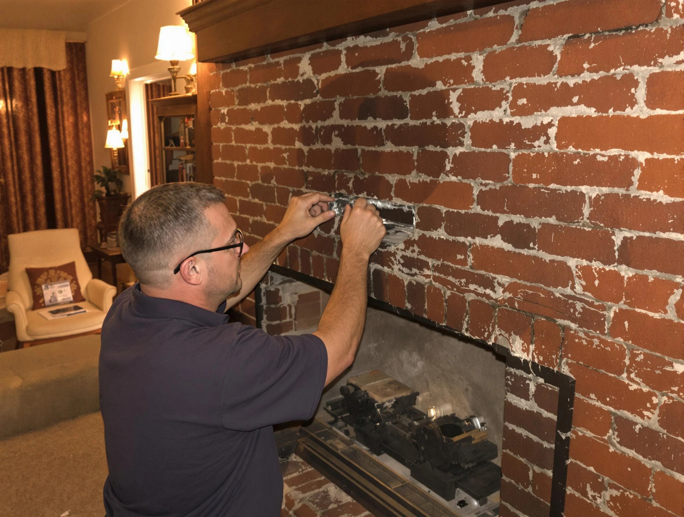 Apache Junction Chimney Sweep expert fixing a fireplace in Apache Junction, AZ